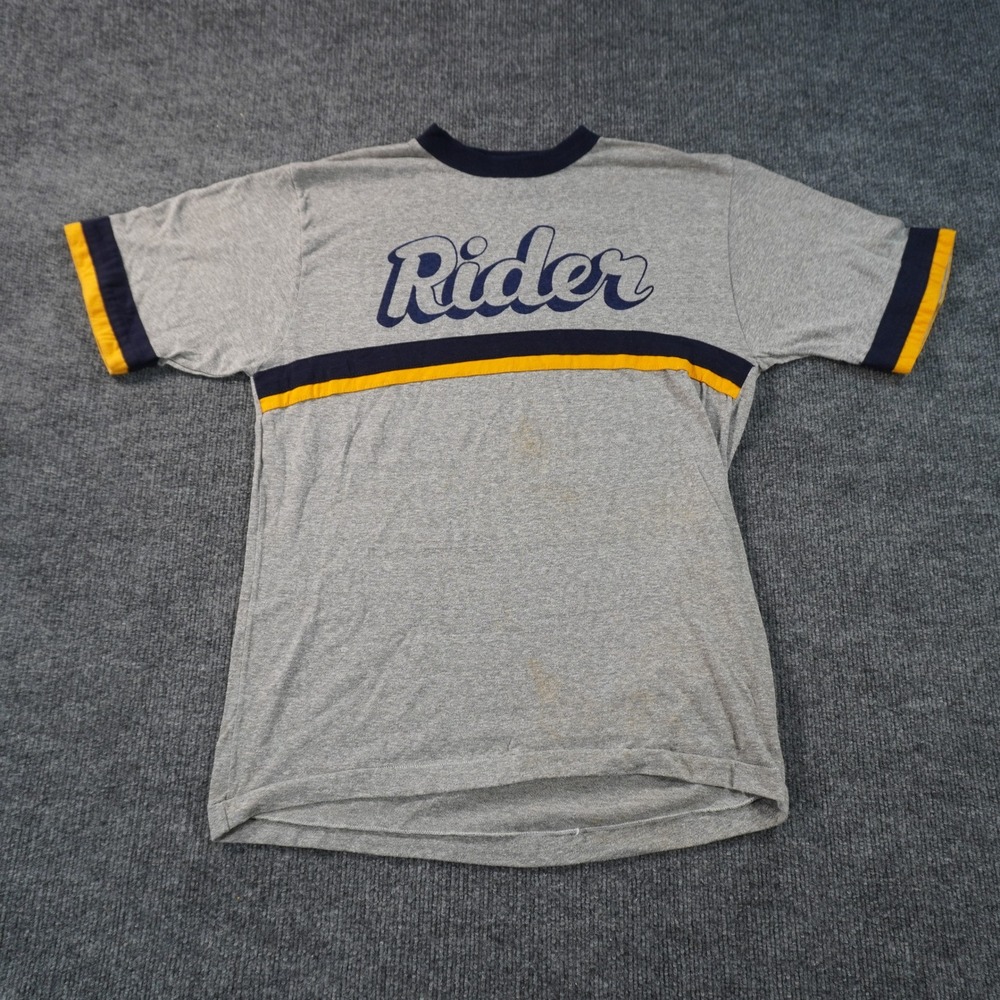 Vintage Champion Rider Ringer T-Shirt Mens XL Gray Gold Striped Retro Thin 1980s